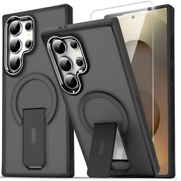 Θήκη για Samsung Galaxy S25 Ultra, Kickstand Matt Case, για MagSafe, μαύρη + Γυαλί οθόνης