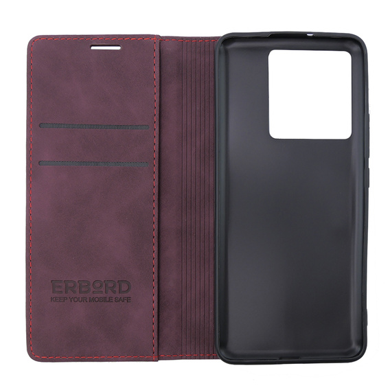 Θήκη για Xiaomi 13T / 13T Pro, ERBORD Vintage, πορτοφόλι με πτερύγιο, κόκκινη