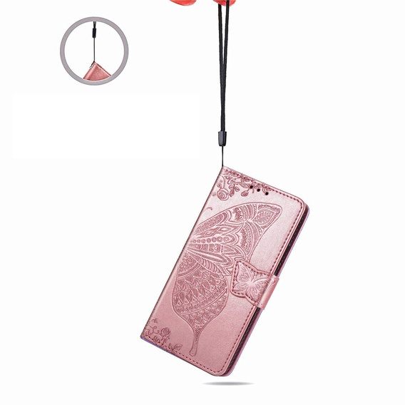 Θήκη με πτερύγιο για Oppo Reno 12FS / 12F, Butterfly, ροζ rose gold