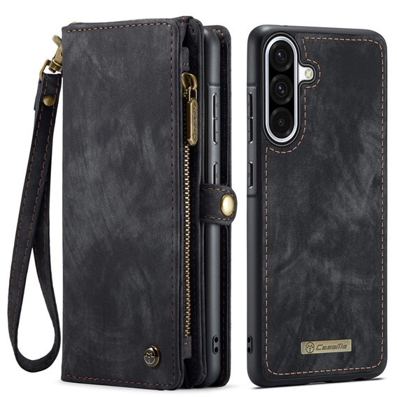 CASEME θήκη για Samsung Galaxy A56 5G, Retro Leather Wallet, με λουράκι, μαύρη