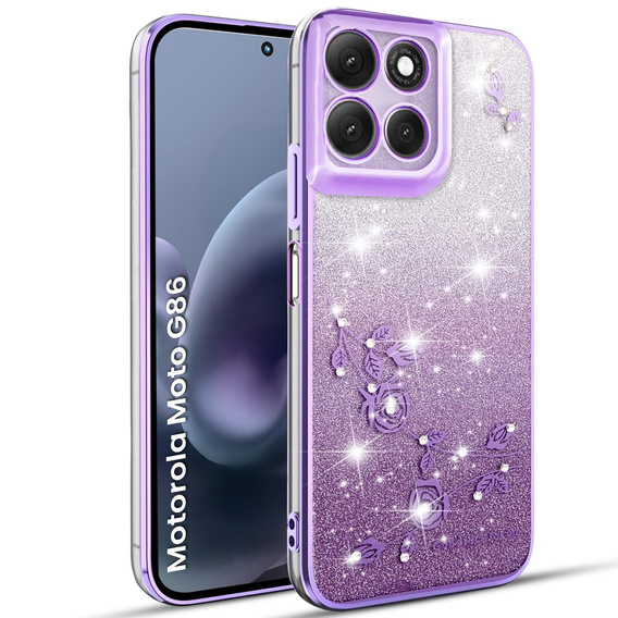 Θήκη για Motorola Moto G86 5G, Glitter Flower, μωβ
