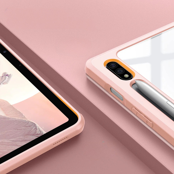 Θήκη για Samsung Galaxy Tab S10 Lite / S10 FE / S9 FE, Smartcase Hybrid, με χώρο για γραφίδα, Marble ροζ