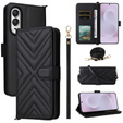 Θήκη με πτερύγιο για Samsung Galaxy S25 Edge, Crossbody Leather Wallet, μαύρη