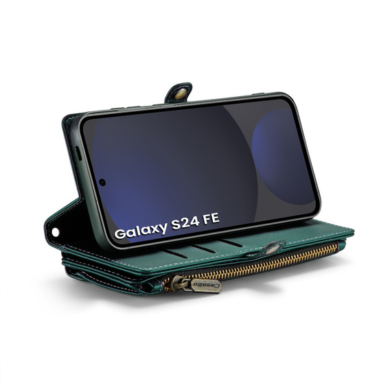 θήκη CASEME για Samsung Galaxy S24 FE, RFID Leather Wallet, με λουράκι ώμου, πράσινη