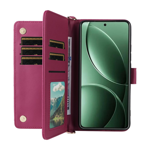 Θήκη με πτερύγιο για Xiaomi Poco F7 Pro, Crossbody Leather Wallet, μπορντό