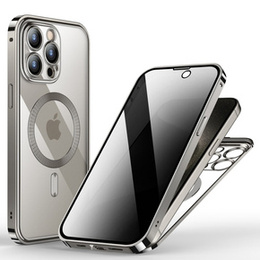 Θήκη για iPhone 15 Pro Max, Privacy Dual Glass, για MagSafe, ασημένια
