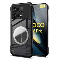 Θήκη για Xiaomi Poco F6 Pro, με μαγνητική πλάκα, διαφανής / μαύρη