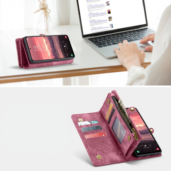 CASEME θήκη για Samsung Galaxy A56 5G, Retro Leather Wallet, με λουράκι, κόκκινη