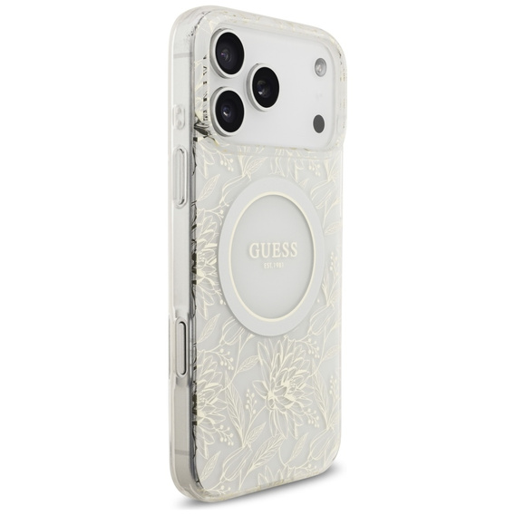 Θήκη Guess IML Flowers Electroplated Allover With Beads Strap, για MagSafe, με λουράκι για iPhone 17 Pro Max