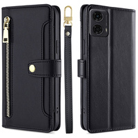 Θήκη με πτερύγιο για Motorola Moto G04 / G24 / G24 Power, Wallet Zipper Pocket, μαύρη