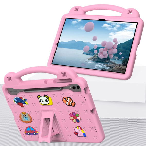 Παιδική θήκη για Samsung Galaxy Tab S10+ Plus, Cute Patterns, με βάση, ροζ
