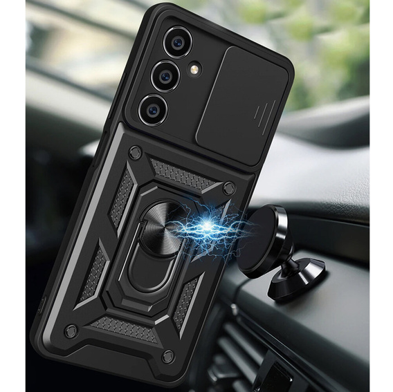 Θωρακισμένη θήκη για Samsung Galaxy S23 FE, θωρακισμένο Slide Ring, μαύρο + γυαλί 9H