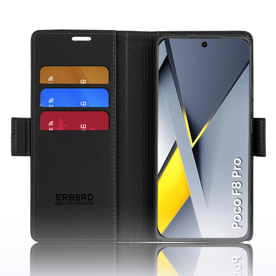 Θήκη με καπάκι ERBORD Glossy Litchi για Xiaomi Poco F8 Pro