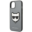 Karl Lagerfeld Θήκη για iPhone 14 Plus, Saffiano Choupette Head Patch, ασημένια