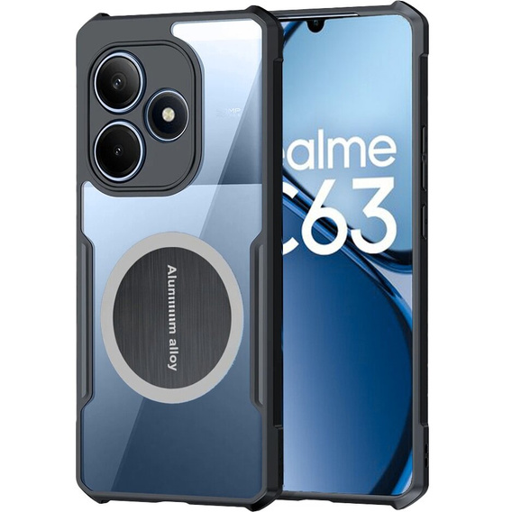 Θήκη για Realme C63, με μαγνητική πλάκα, διαφανής / μαύρη