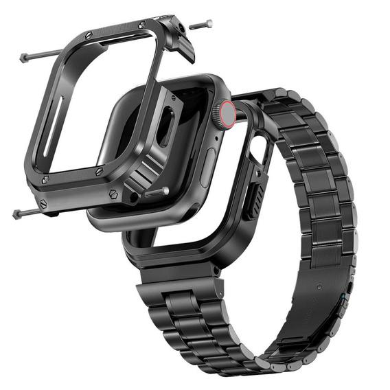 Ατσάλινο βραχιόλι με θήκη για Apple Watch 7/8/9 45MM, Μαύρο