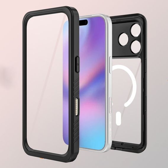 Θήκη Redpepper για iPhone 17 Pro, αδιάβροχη IP68, για MagSafe, διάφανη με μαύρες πλευρές