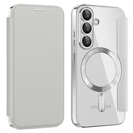 Θήκη με πτερύγιο για Samsung Galaxy S25, RFID Wallet MagSafe CamShield, ασημένια