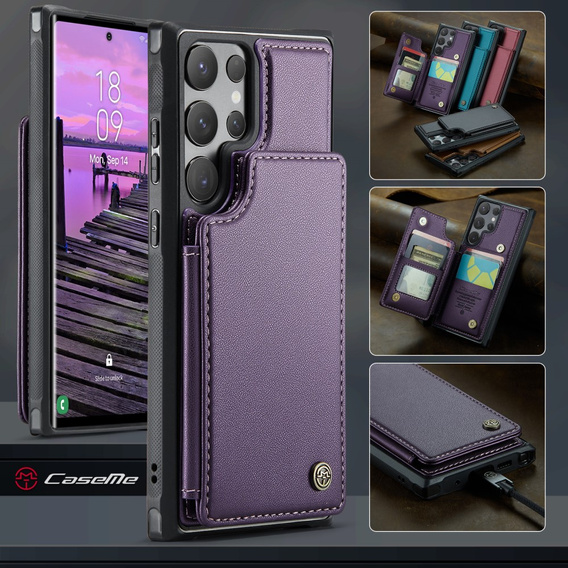 CASEME flip case για Samsung Galaxy S25 Ultra, Litchi Wallet, μωβ
