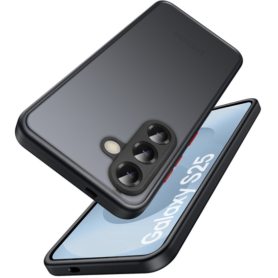 θήκη σιλικόνης για Samsung Galaxy S25, με προστασία κάμερας, διαφανής / μαύρη + γυαλί 9H, μετριασμένο