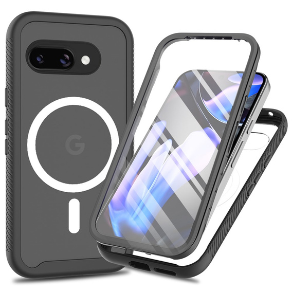 Θήκη για Google Pixel 9a, Shockproof, με μεμβράνη οθόνης, για MagSafe, μαύρη
