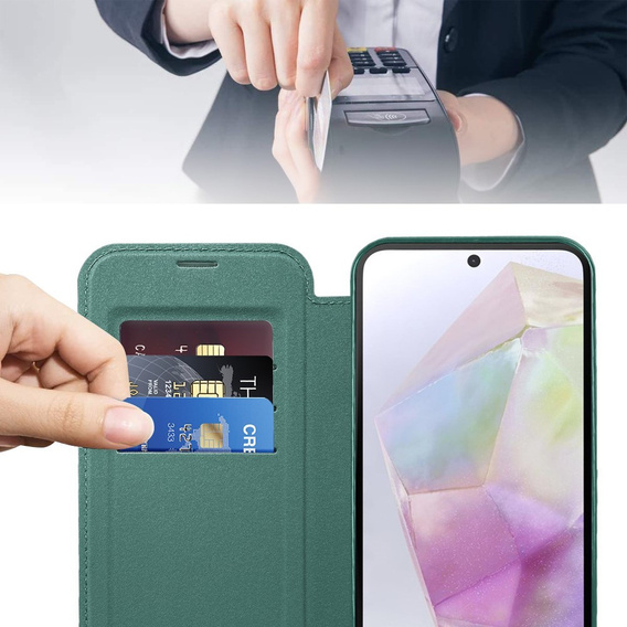 Θήκη με πτερύγιο για Samsung Galaxy A36, RFID Wallet MagSafe CamShield, πράσινη