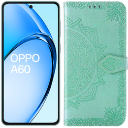 Θήκη με πτερύγιο για Oppo A60, Mandala, πράσινη