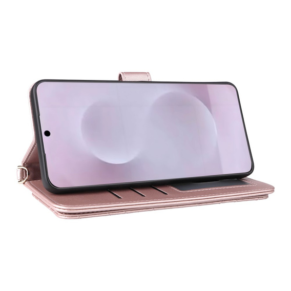 Θήκη με πτερύγιο για Samsung Galaxy S25 Edge, Crossbody Leather Wallet, ροζ