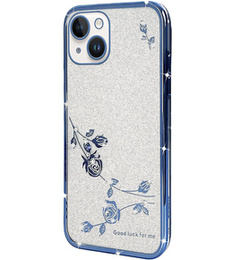 Θήκη για iPhone 14 Plus, Glitter Flower, μπλε
