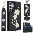 θήκη για Samsung Galaxy S25 Ultra, Leather Flower Card Slot, μαύρη