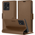 Θήκη για Motorola Edge 50 Pro, ERBORD Glossy Litchi, πορτοφόλι με πτερύγιο, καφέ