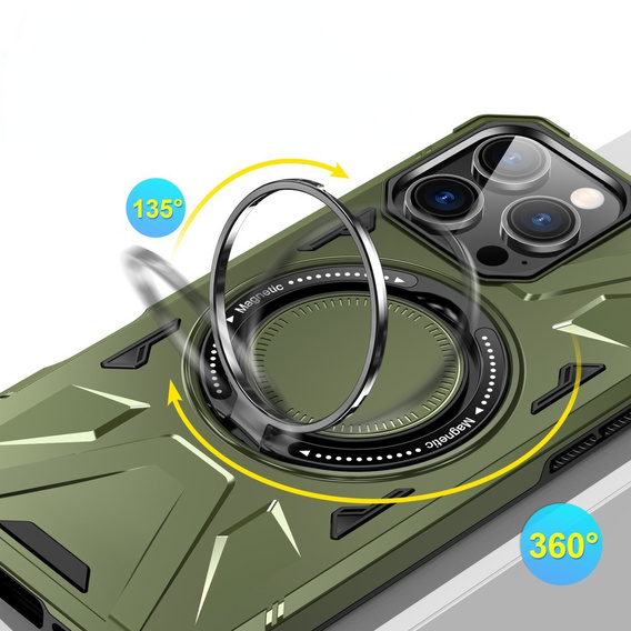 Θήκη για iPhone 16 Pro, θωρακισμένη με βάση και λαβή, πράσινη