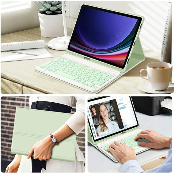 Θήκη + πληκτρολόγιο Samsung Galaxy Tab S9 FE, Leather Pen Slot, ανοιχτή πράσινη