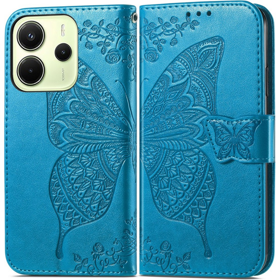 Θήκη με πτερύγιο για Xiaomi Redmi Note 14 4G, Butterfly, μπλε