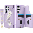 θήκη για Samsung Galaxy S25 Ultra, Leather Flower Card Slot, μωβ