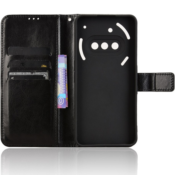 Θήκη με πτερύγιο για Nothing Phone 3A, Crazy Horse Wallet, μαύρη
