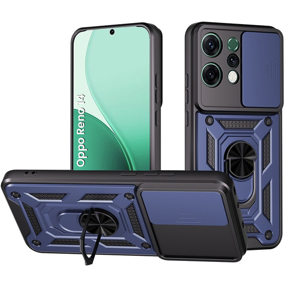 Θωρακισμένη θήκη για Oppo Reno 14, με προστασία κάμερας, με βάση, μπλε