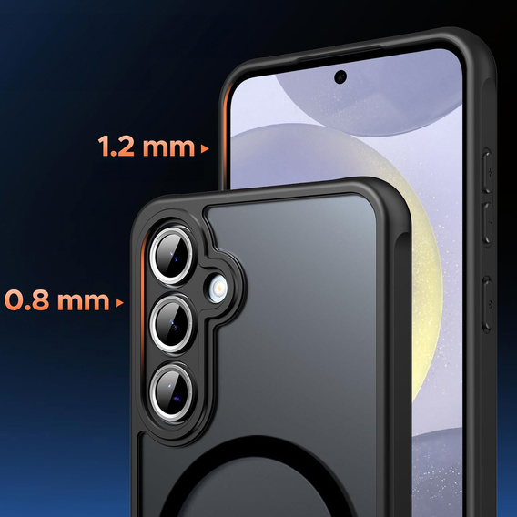 Θήκη για Samsung Galaxy S24, για MagSafe, ERBORD Μatt Case, μαύρη + Γυαλί οθόνης