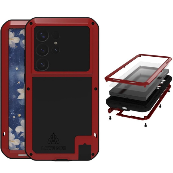 Love Mei Θήκη για Samsung Galaxy S25 Ultra, armored with glass, κόκκινη