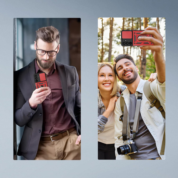 Θωρακισμένη θήκη για Samsung Galaxy A17 5G, με προστασία κάμερας, με βάση, κόκκινο