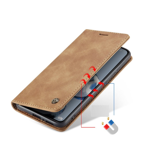 θήκη CASEME για Xiaomi 12T / 12T Pro, Leather Wallet Case, καφέ