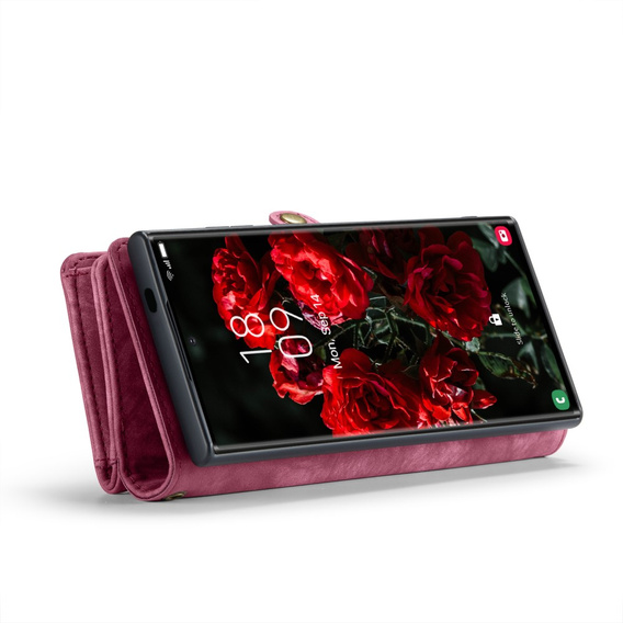 CASEME θήκη για Samsung Galaxy S25 Ultra, Retro Leather Wallet, με λουράκι, κόκκινη