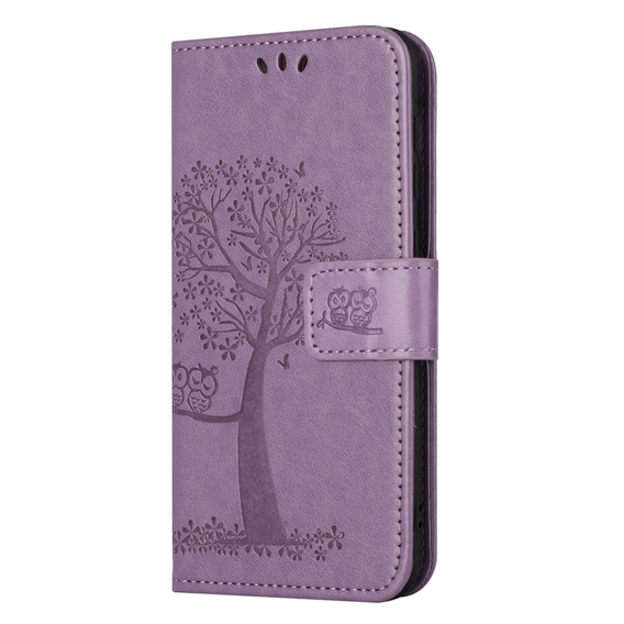 Θήκη με πτερύγιο για Motorola Moto E22 / E22i, Wallet, tree i sowy, μωβ