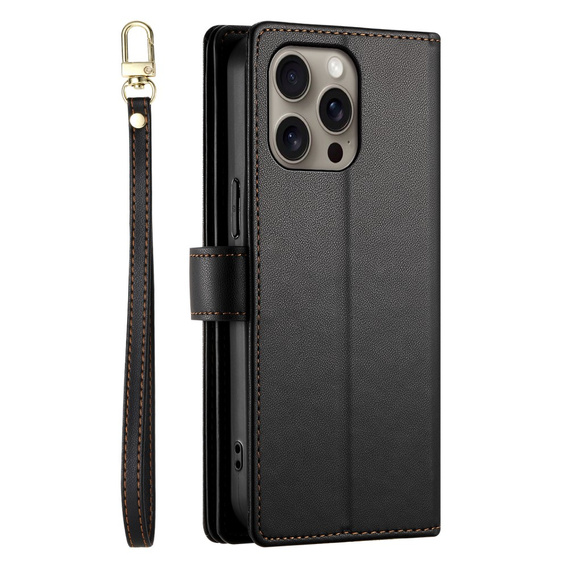 Θήκη με πτερύγιο για iPhone 16 Pro, Wallet Zipper Pocket, μαύρη