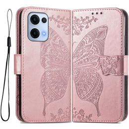 Θήκη με πτερύγιο για Oppo Reno 13, Butterfly, ροζ rose gold