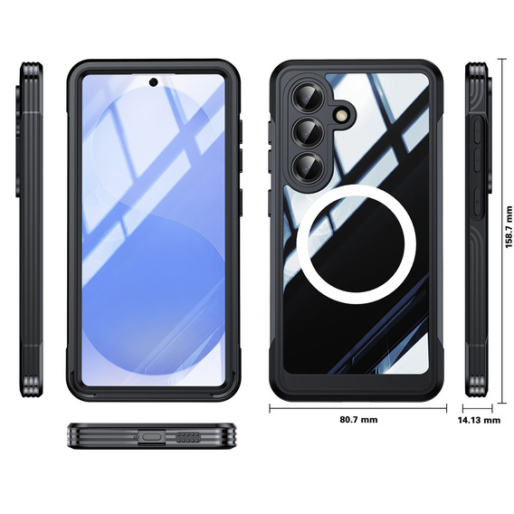 Θήκη Shockproof με γυαλί, για MagSafe για Samsung Galaxy S26 Plus, μαύρη