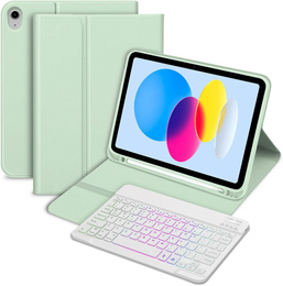 Θήκη με φωτιζόμενο πληκτρολόγιο bluetooth για iPad 10.9 2022 (10 gen.), πράσινη