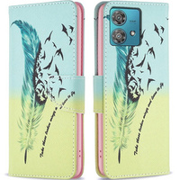 Θήκη με πτερύγιο για Motorola Edge 40 Neo, Wallet, feather, μπλε