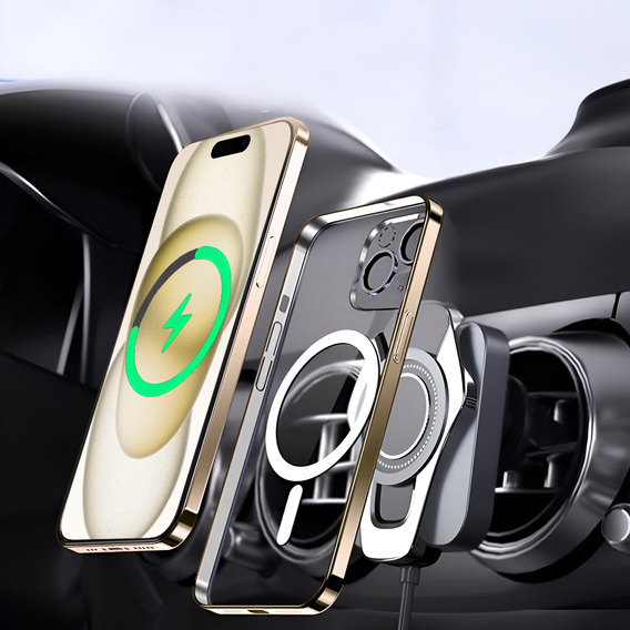 Θήκη για iPhone 15, Electro MagSafe, χρυσή + Γυαλί για την οθόνη