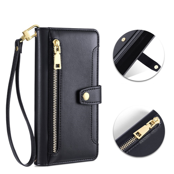 Θήκη με πτερύγιο για Infinix Note 40 Pro, Wallet Zipper Pocket, μαύρη